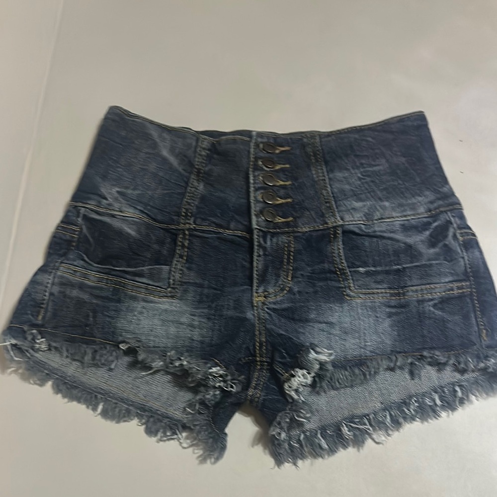 Hot Kiss High Waist Distressed Denim Shorts - Kids Size 5 - Frayed Hem